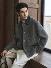 Men's Tweed-Texture Jacket with Suede Trim